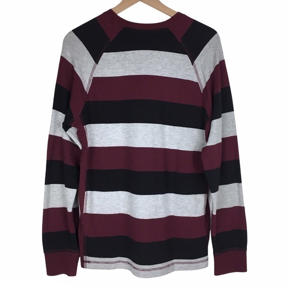 AMPLIFY Thermal Shirt Waffle Knit Long Sleeve Stripe Black Grey Burgundy Large - Picture 3 of 8